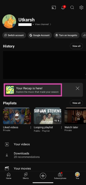 Step 3: Tap on ‘Your Recap is here!’ 2 ways to view your seasonal YouTube Music Recap (2024)
