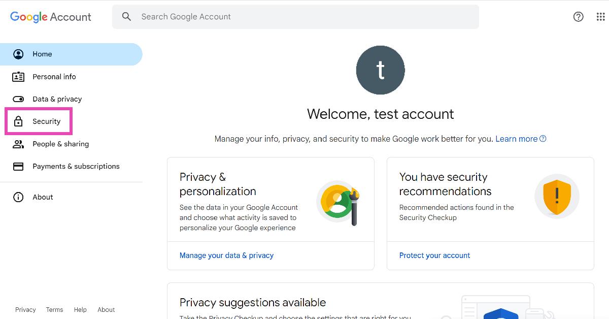 Step 2: Select Security from the sidebar.