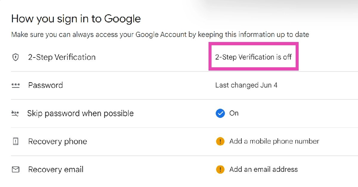 Step 3: Click on 2-Step Verification.