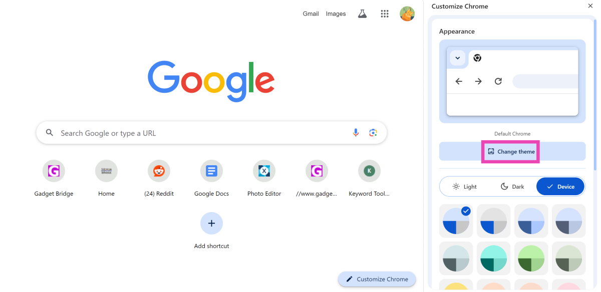 Step 5: Click on Change theme. How to create a custom theme for Google Chrome using AI? (2024)