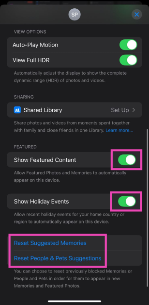 Step 3: Select Reset Suggested Memories or Reset People & Pets Suggestions.