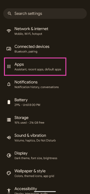 Step 1: Go to Settings and select Apps.