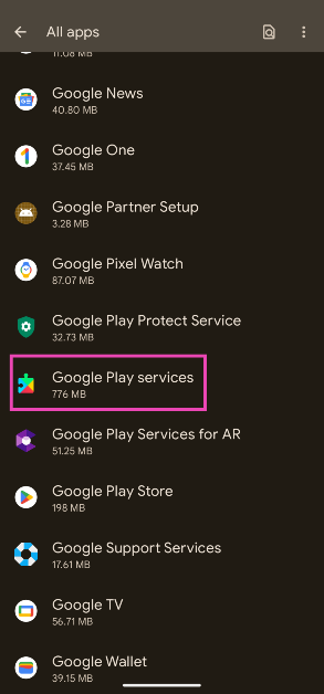 Step 2: Tap on Google Play Services.