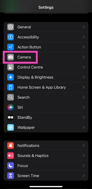 Step 2: Tap on Camera.