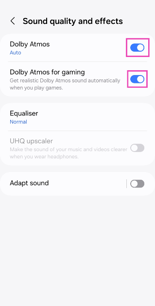 Step 3: Tap on Sound Effects and select Dolby Atmos. If there’s a ‘Dolby Atmos for gaming’ option, turn it on as well.