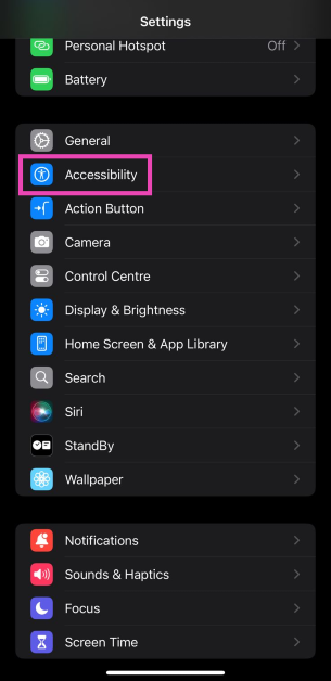 Step 3: Tap on Accessibility.