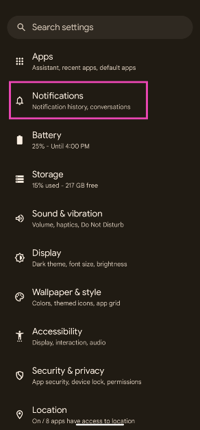 Step 1: Go to Settings and select Notifications.