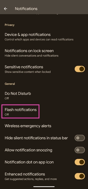 Step 2: Scroll down and select Flash notifications.