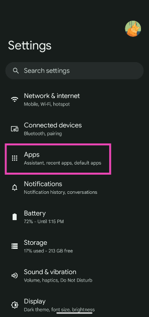 Step 1: Go to Settings and select Apps.