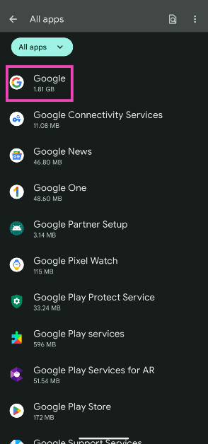 Step 2: Tap on Google.