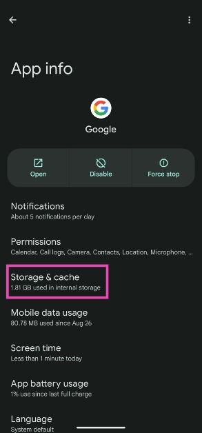 Step 3: Tap on Storage & cache.