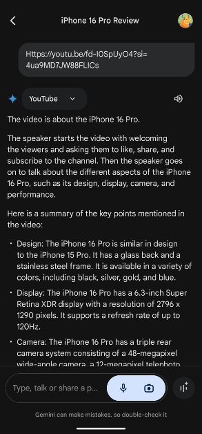 Step 6: Gemini will automatically summarise the video for you.