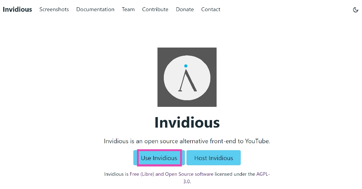 Step 1: Go to https://invidious.io/ and click on Use Invidious.