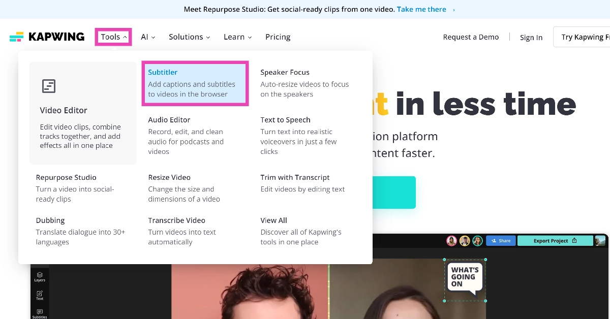 Step 2: Move the cursor to Tools and select Subtitler.