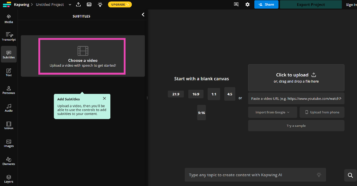 Step 4: Click on Choose a video and upload your Reel to the website.