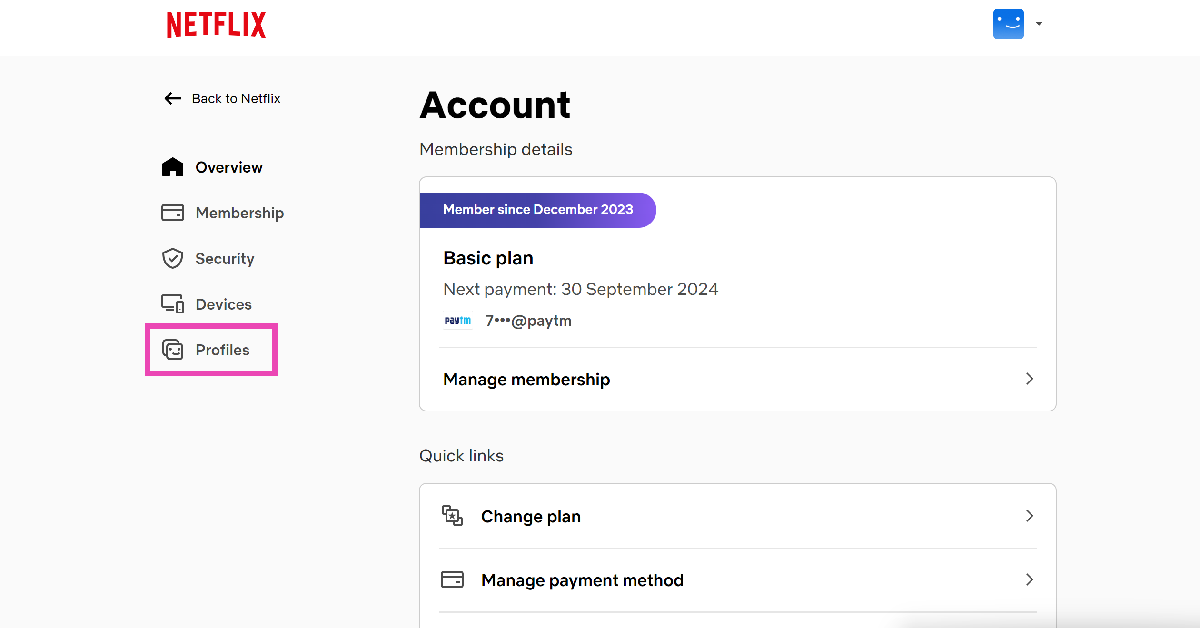 Step 3: Select Profiles from the sidebar.