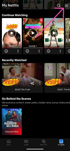 Step 3: Hit the hamburger menu at the top right corner of the screen.