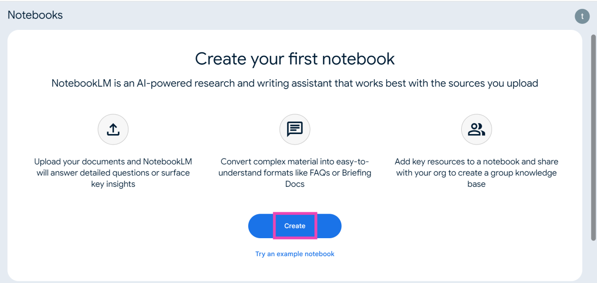 Step 2: Click on Create.