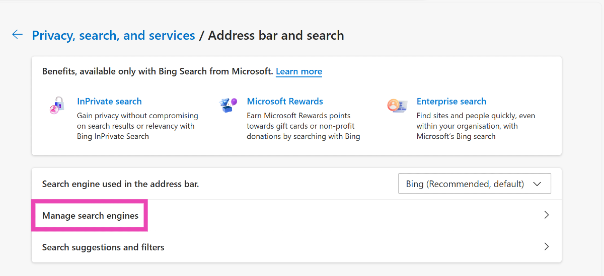 Step 4: Select Manage search engines.