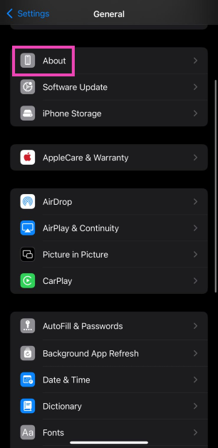 Step 2: Tap on General.