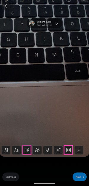 Step 3: Tap the sticker icon on the editing page.