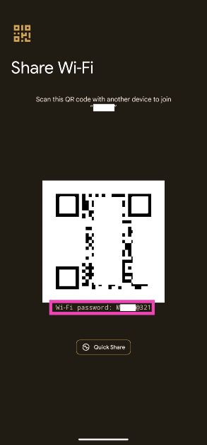 Step 4: The QR code for sharing the network will appear on the next page. The WiFi password will be mentioned below the QR code.