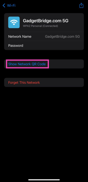 Step 4: Tap on Show Network QR Code.