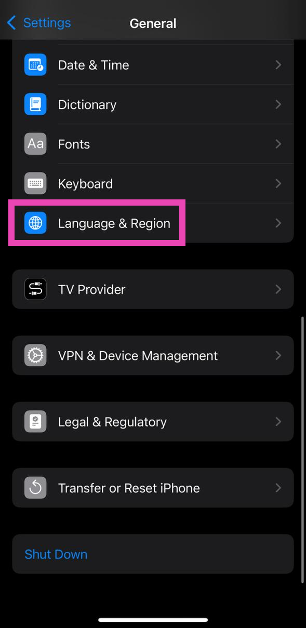 Step 2: Tap on Language & Region.