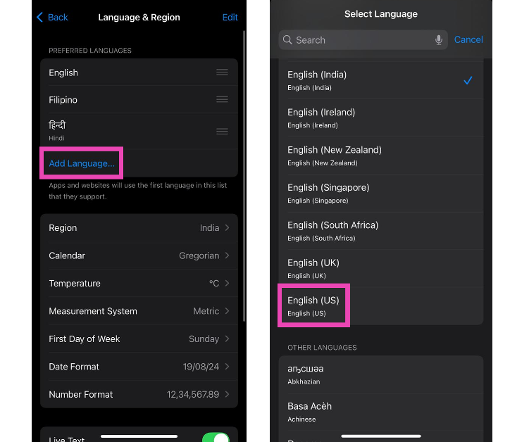Step 3: Hit Add Language and select English (United States). How to get Apple Intelligence on your iPhone, iPad, and Mac