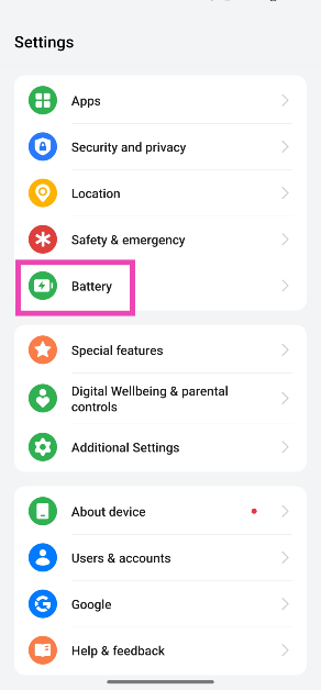 Step 1: Go to Settings and select Battery.