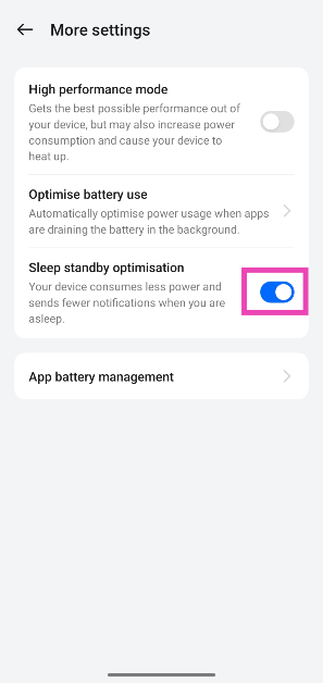 Step 3: Turn on the toggle switch next to Sleep standby optimisation.