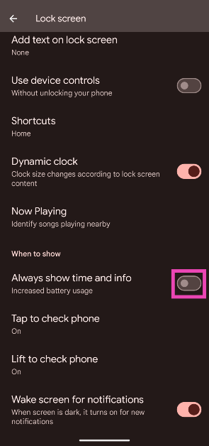 Step 3: Turn off the toggle switch next to Always show time and info.