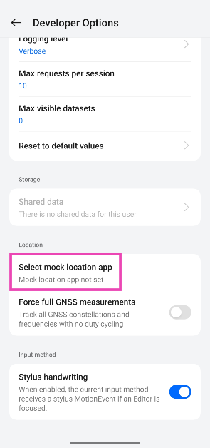 Step 5: Scroll down to the bottom and tap on Select mock location app.