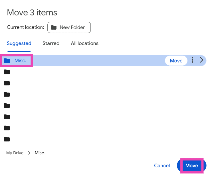 Step 13: Select the new folder you just created. How to transfer files from one Google Drive account to another