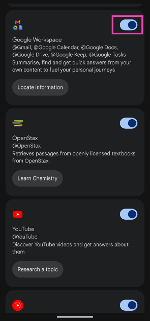 Step 4: Scroll down and turn on the toggle switch next to Google Workspace.