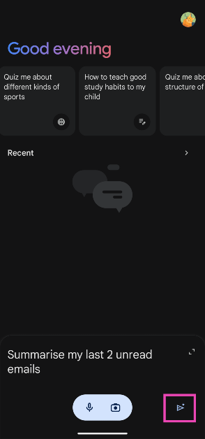 Step 2: Enter ‘summarise my unread emails’. You can also give this command through a voice prompt.