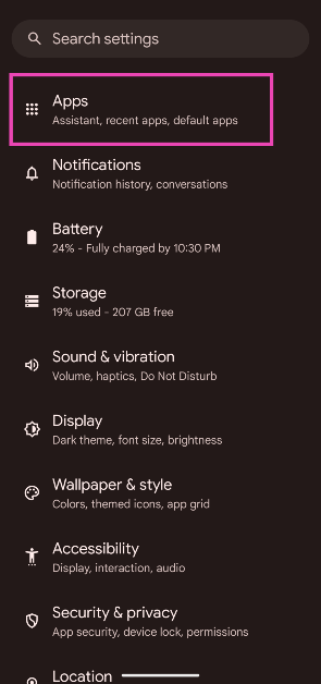 Step 1: Go to Settings and select Apps.