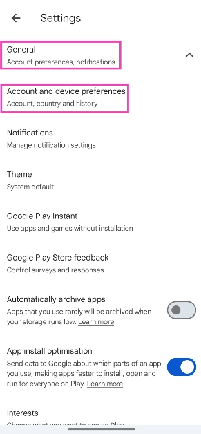 Step 4: Tap on General and select Account and device preferences.