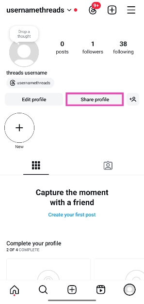 Step 2: Tap on Share profile. Your Instagram profile card will appear on the screen.