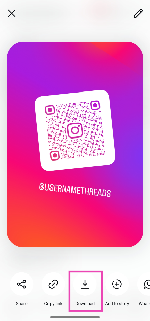 Step 3: The profile card has two sides. One contains a QR code linking to your profile along with your username and the other contains your profile info. Hit Download and select which side you want to save on your phone.
