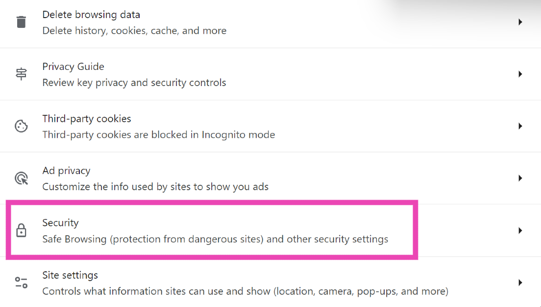Step 5: Click on Security.