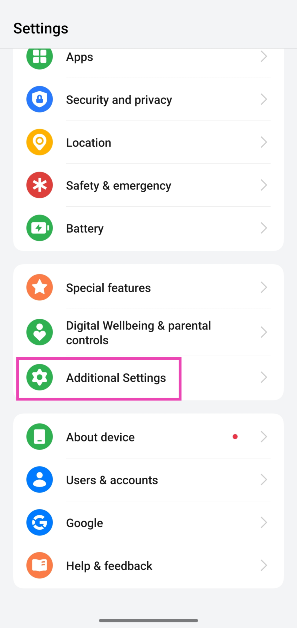 Step 1: Go to Settings and tap on Additional settings.