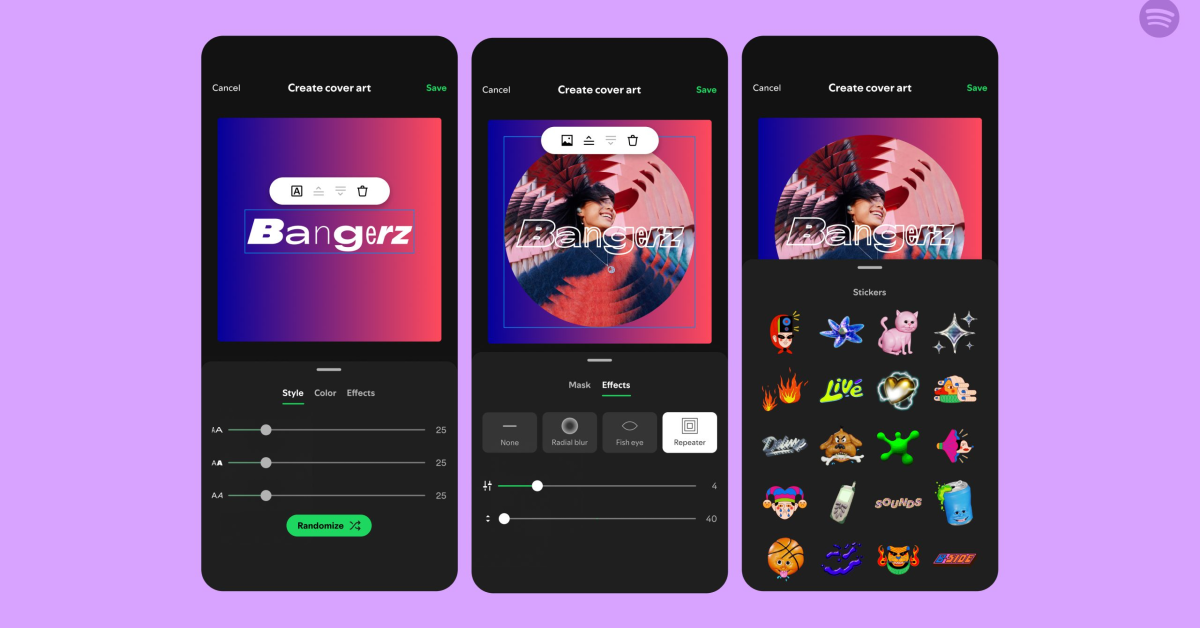 Step 5: Use the native editor on Spotify to add text, background cover, stickers, and visual effects to the cover art. How to create custom cover art for your Spotify playlists (2024)