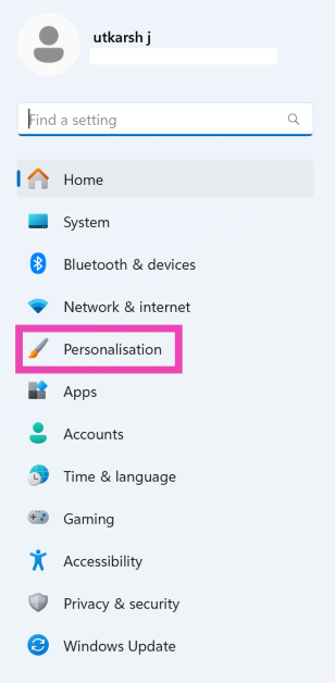 Step 2: Select Personalisation from the sidebar.