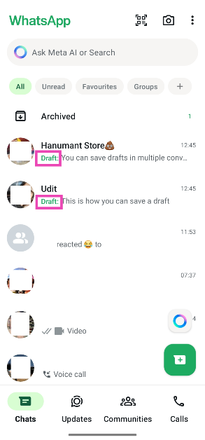 Step 4: Your unsent message will have a ‘Draft’ indicator next to it. The chat will be placed at the top of the list. How to use WhatsApp’s new drafts feature?