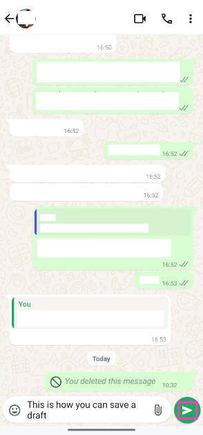 Step 5: Open the chat again to access the draft. It can be edited from the text box. How to use WhatsApp’s new drafts feature?