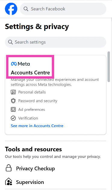 Step 3: Go to Accounts Centre.