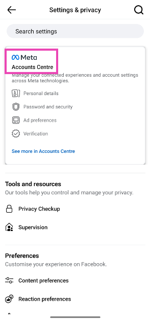 Step 3: Go to Accounts Centre. How to find the date you created your Facebook account?
