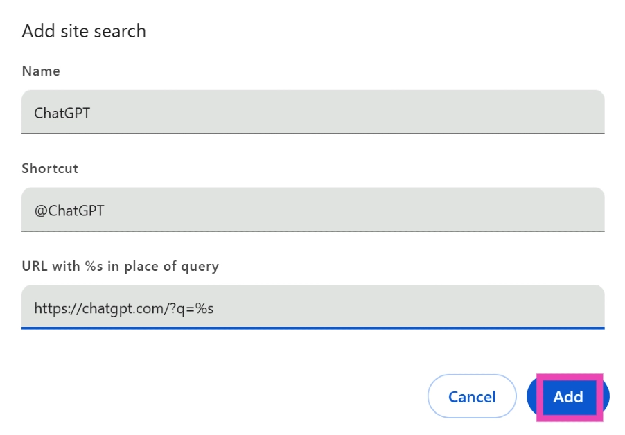 Step 6: Set @ChaGPT as the shortcut. You can choose to give it a different name too.