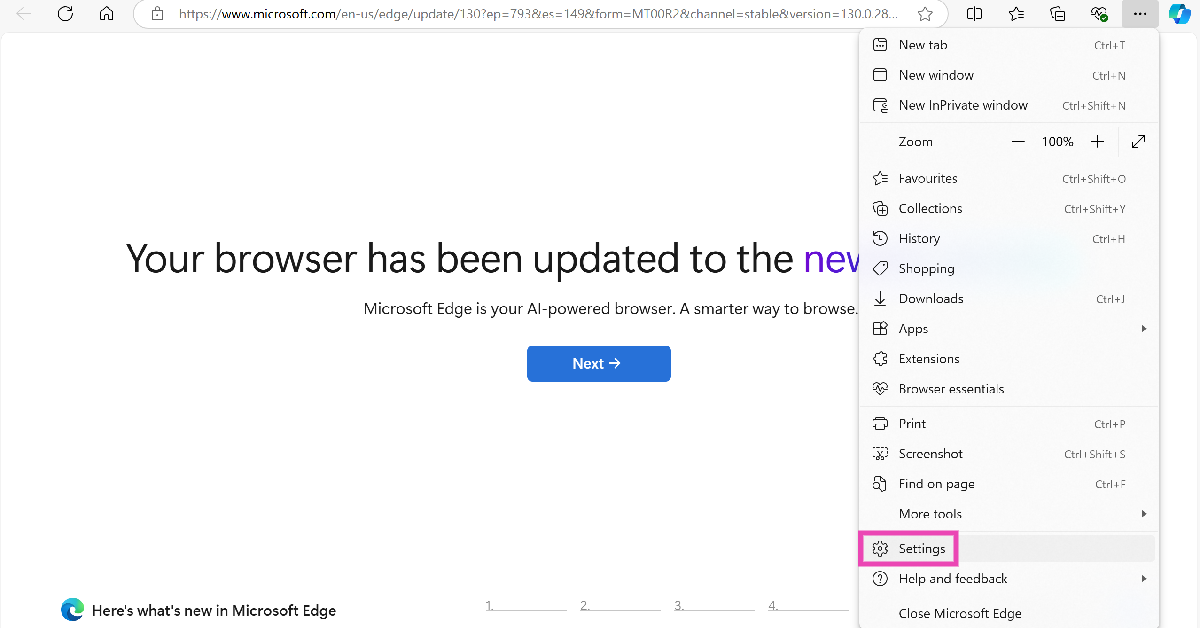 Step 1: Launch Microsoft Edge on your PC and open Settings.